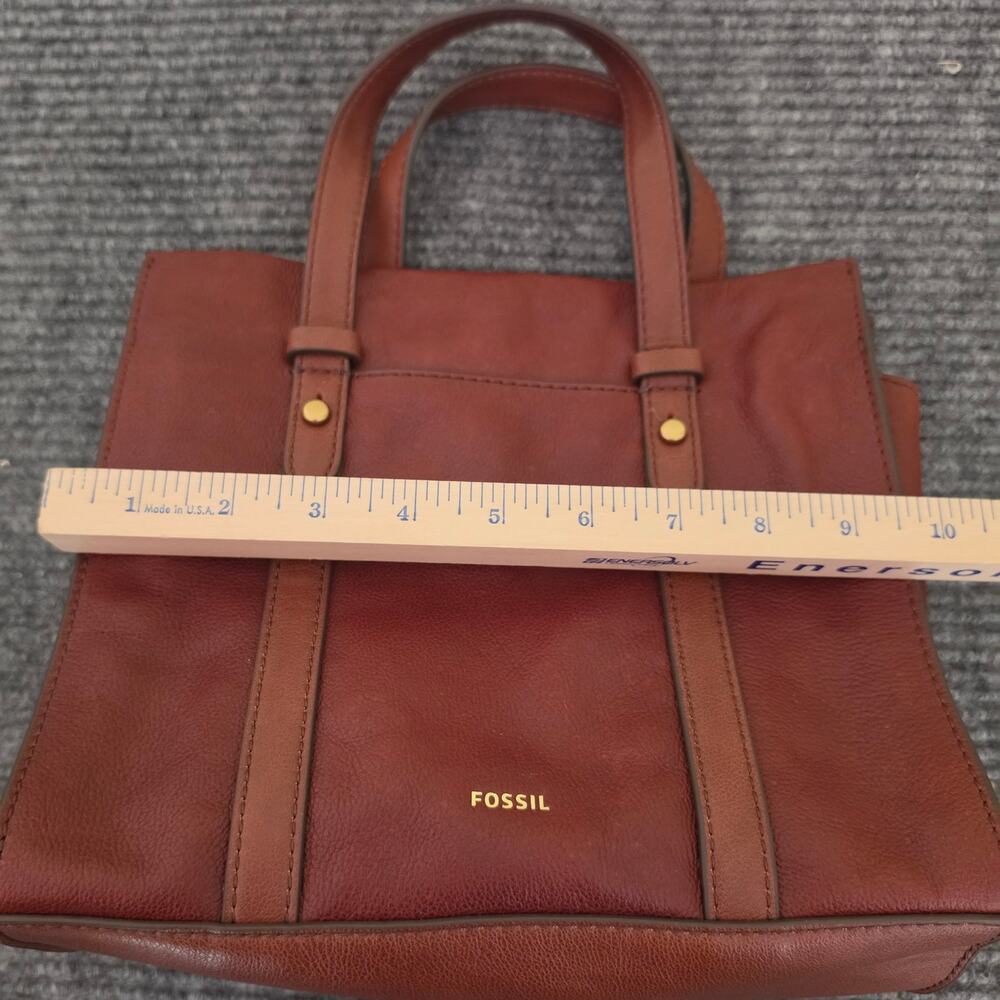 FOSSIL Sydney Satchel Brown Cognac Leather Top Handle Handbag - Picture 10 of 12